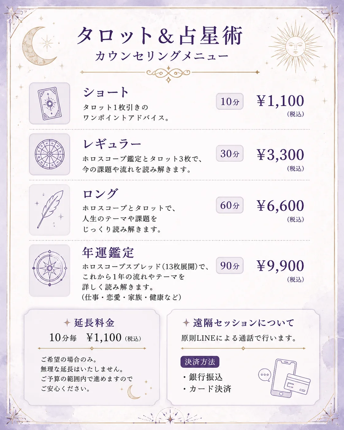 占いのメニュー